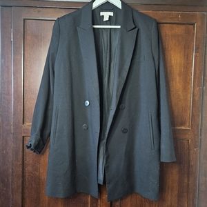 H&M Short Loose Fit Trench Coat Double Breast Women Size 16 BLACK